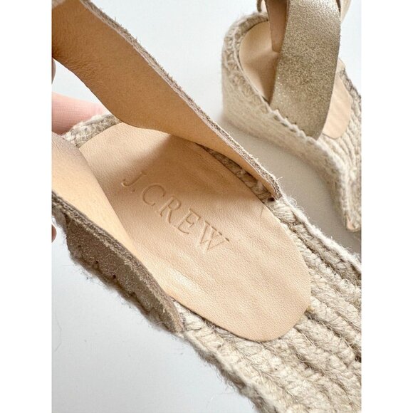 J CREW Corsica Gold Metallic Leather Platform Espadrilles Wedge Sandals, Size 6 - Picture 14 of 16